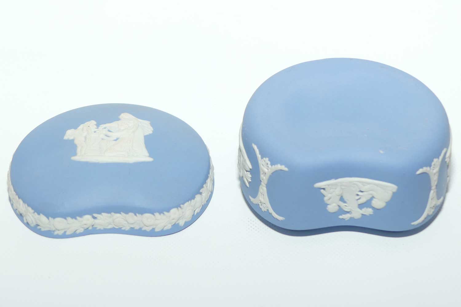 Wedgwood Jasper | White on Pale Blue | Maidens and Cherub Bean Shape trinket | #1