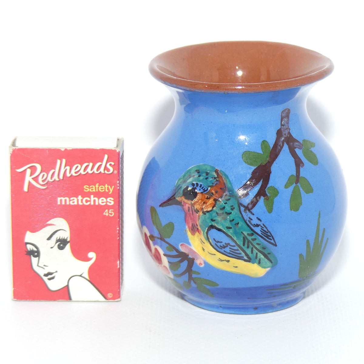 Torquay Ware | Motto Ware | small Kingfisher motif vase