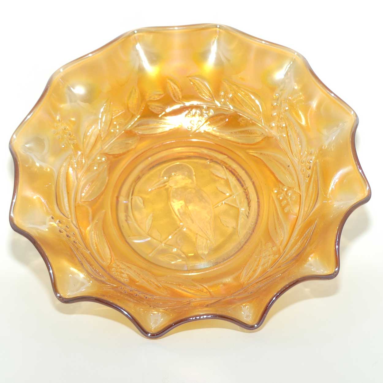 Australian Carnival Glass | Marigold Kingfisher Master Bowl | RD 4184