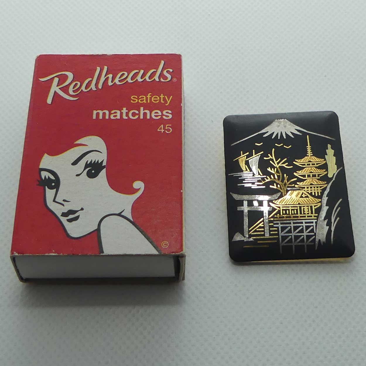 Japanese Amita Damascene Mt Fuji brooch