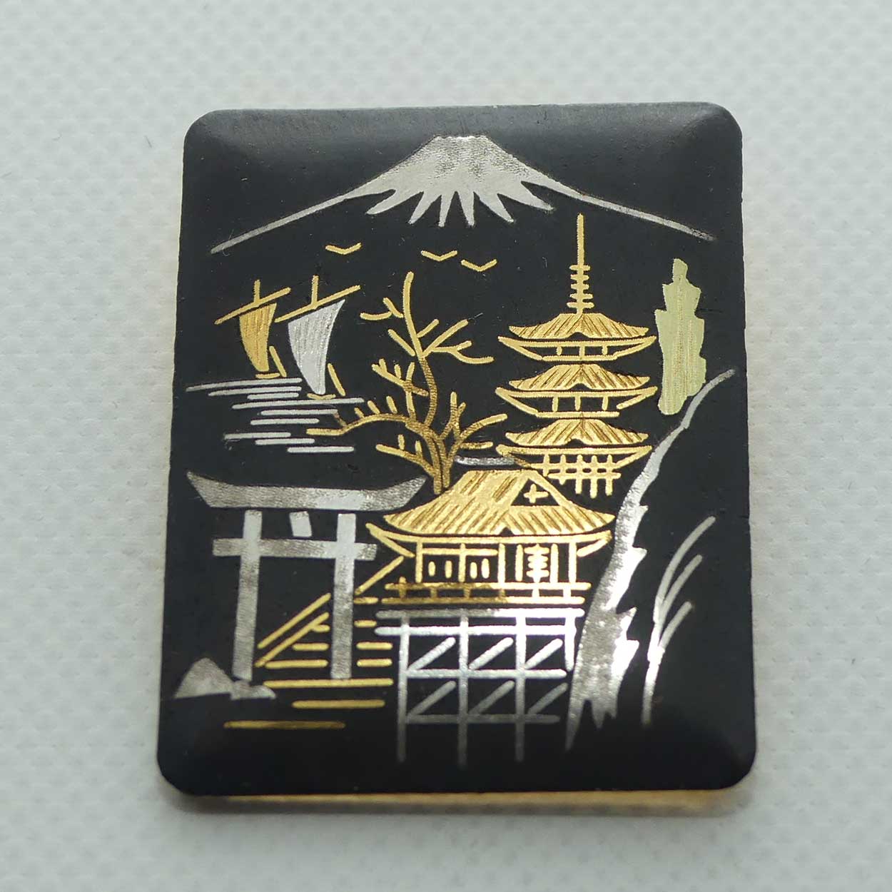Japanese Amita Damascene Mt Fuji brooch