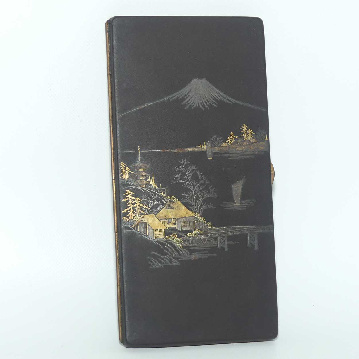 Japanese Komai Damascene Mt Fuji large cigarette case