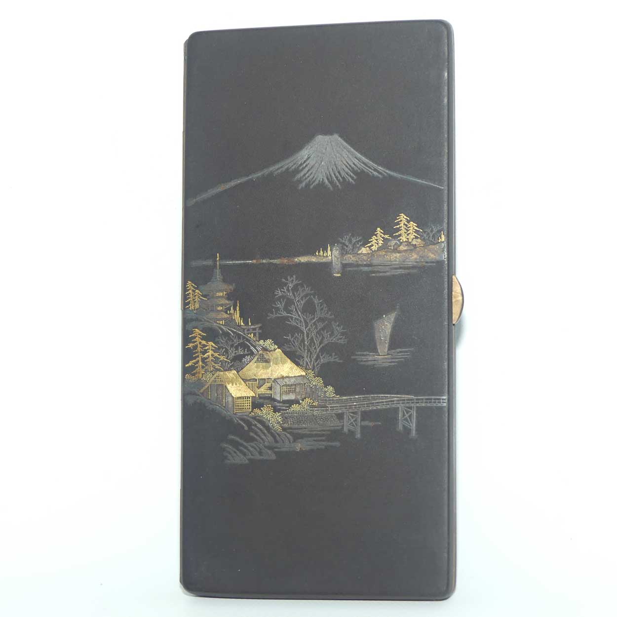 Japanese Komai Damascene Mt Fuji large cigarette case