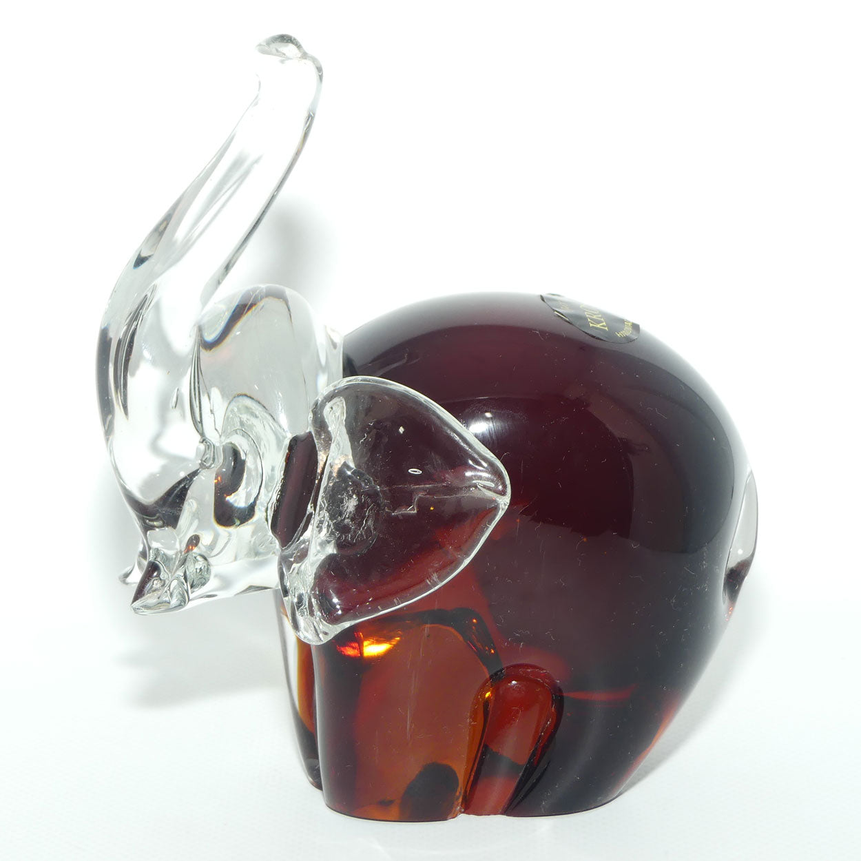 Krosno Jozefina Amber Glass Elephant paperweight