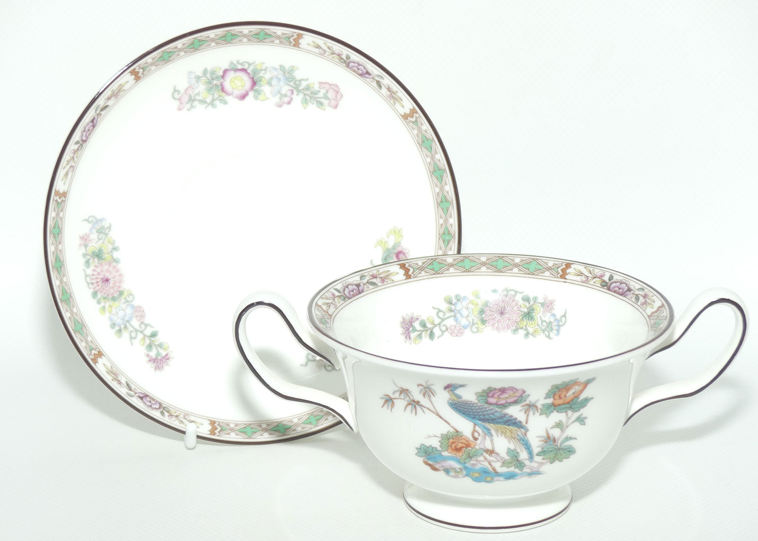Wedgwood Bone China Kutani Crane handled coupe and underplate