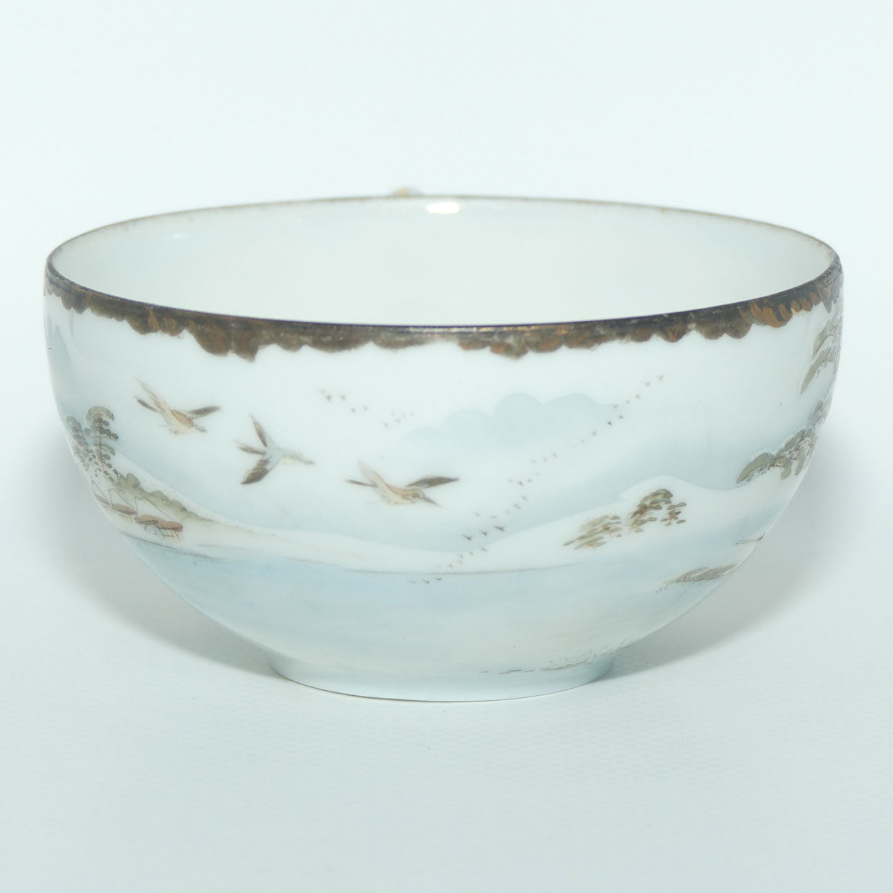 Japanese Egg Shell finely decorated Kutani tea trio