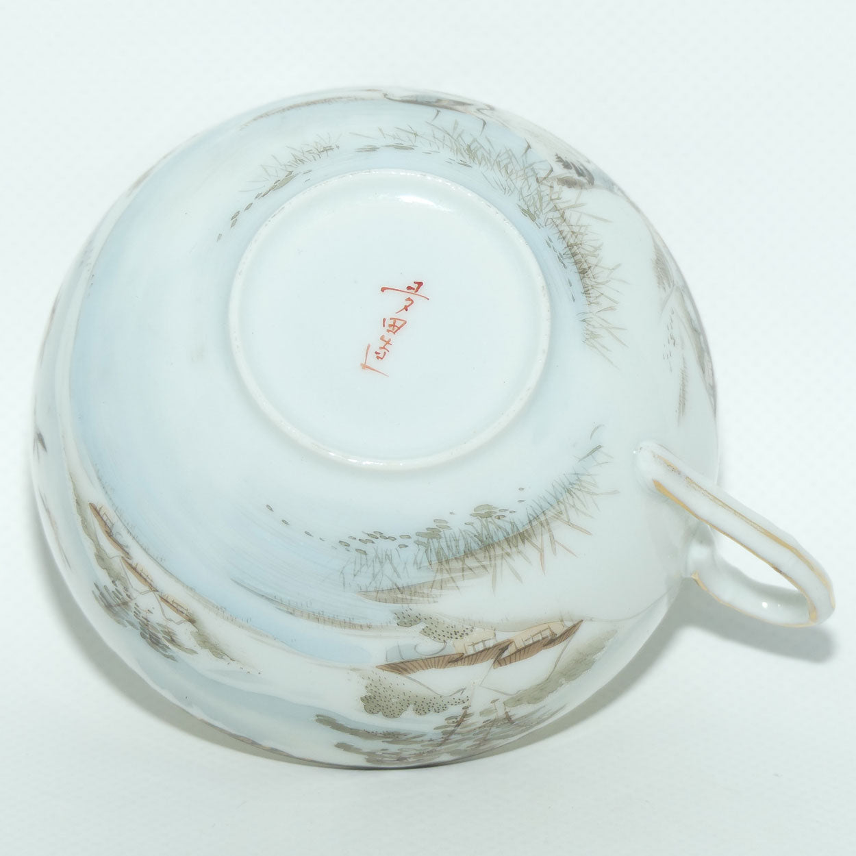 Japanese Egg Shell finely decorated Kutani tea trio