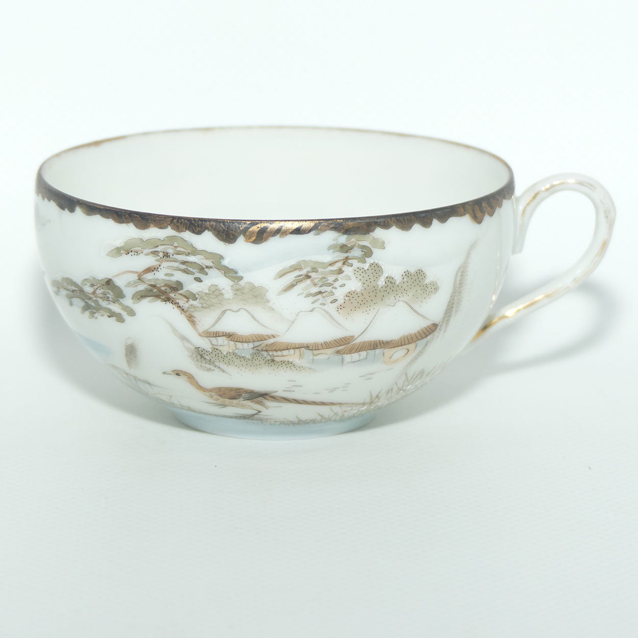 Japanese Egg Shell finely decorated Kutani tea trio