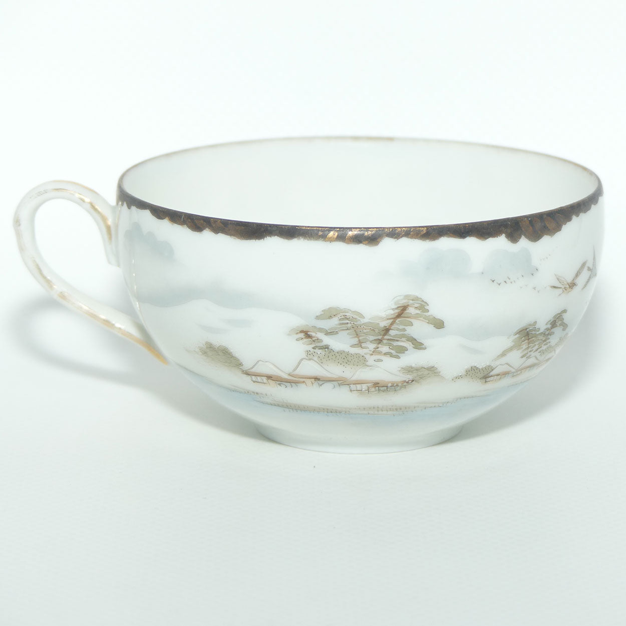 Japanese Egg Shell finely decorated Kutani tea trio