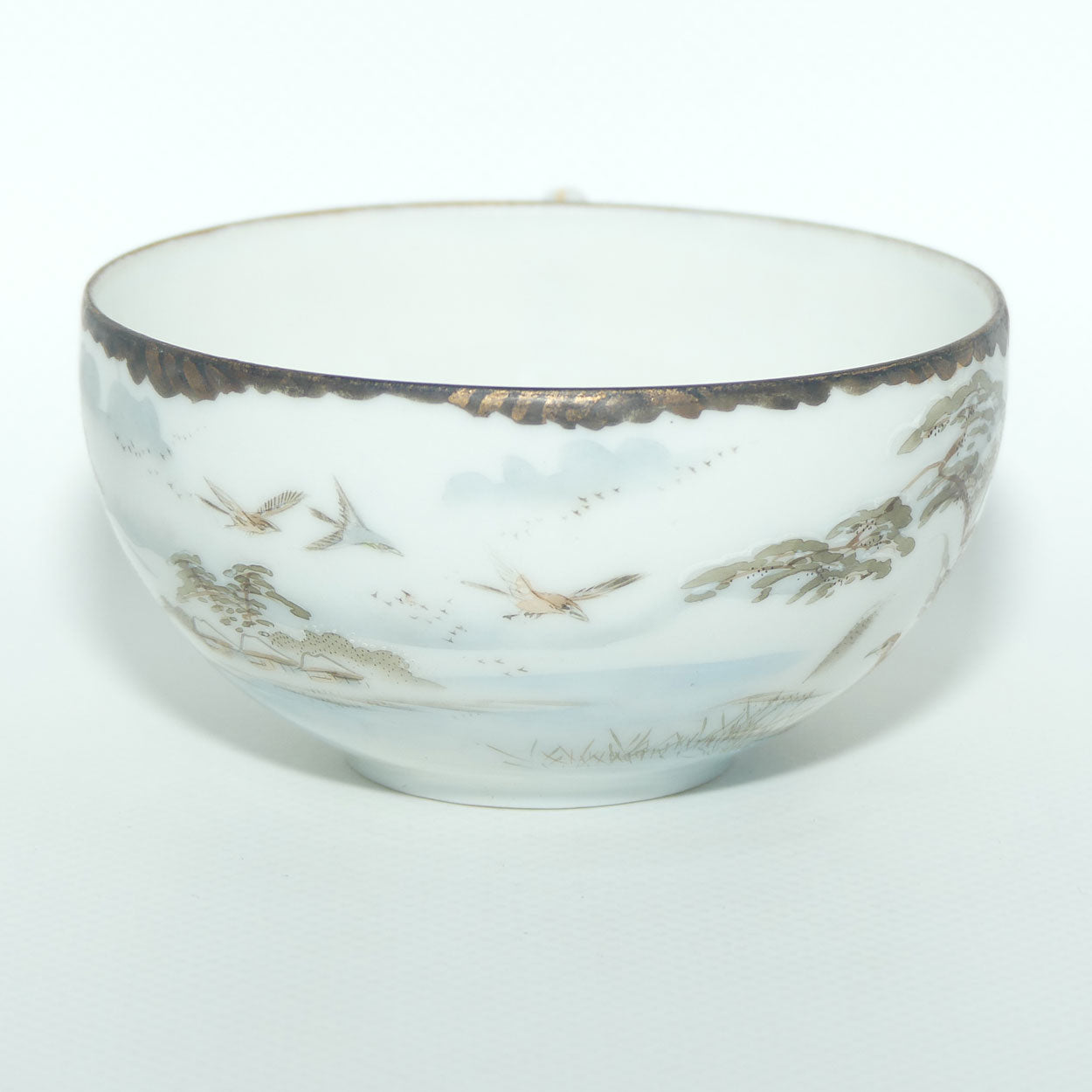 Japanese Egg Shell finely decorated Kutani tea trio