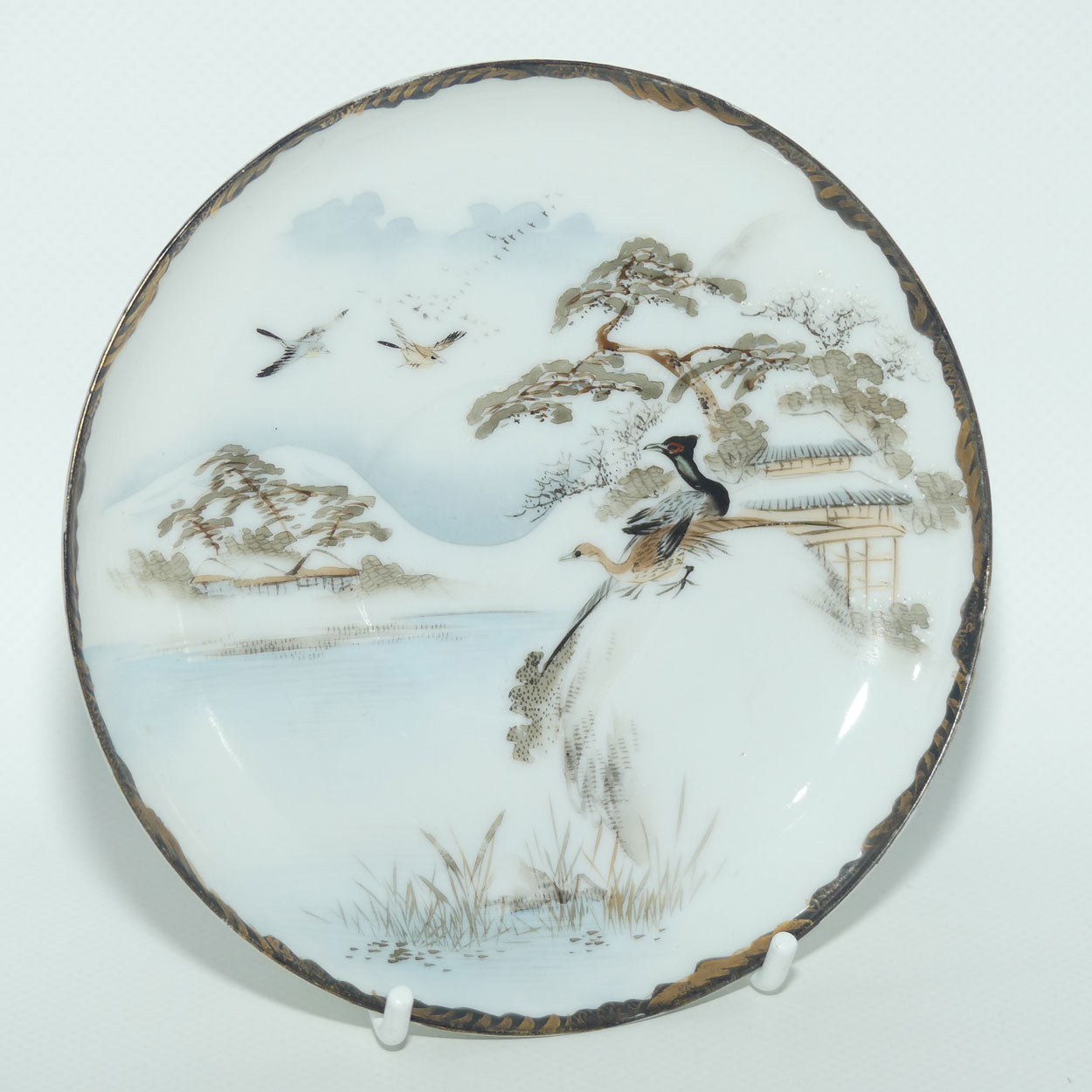 Japanese Egg Shell finely decorated Kutani tea trio