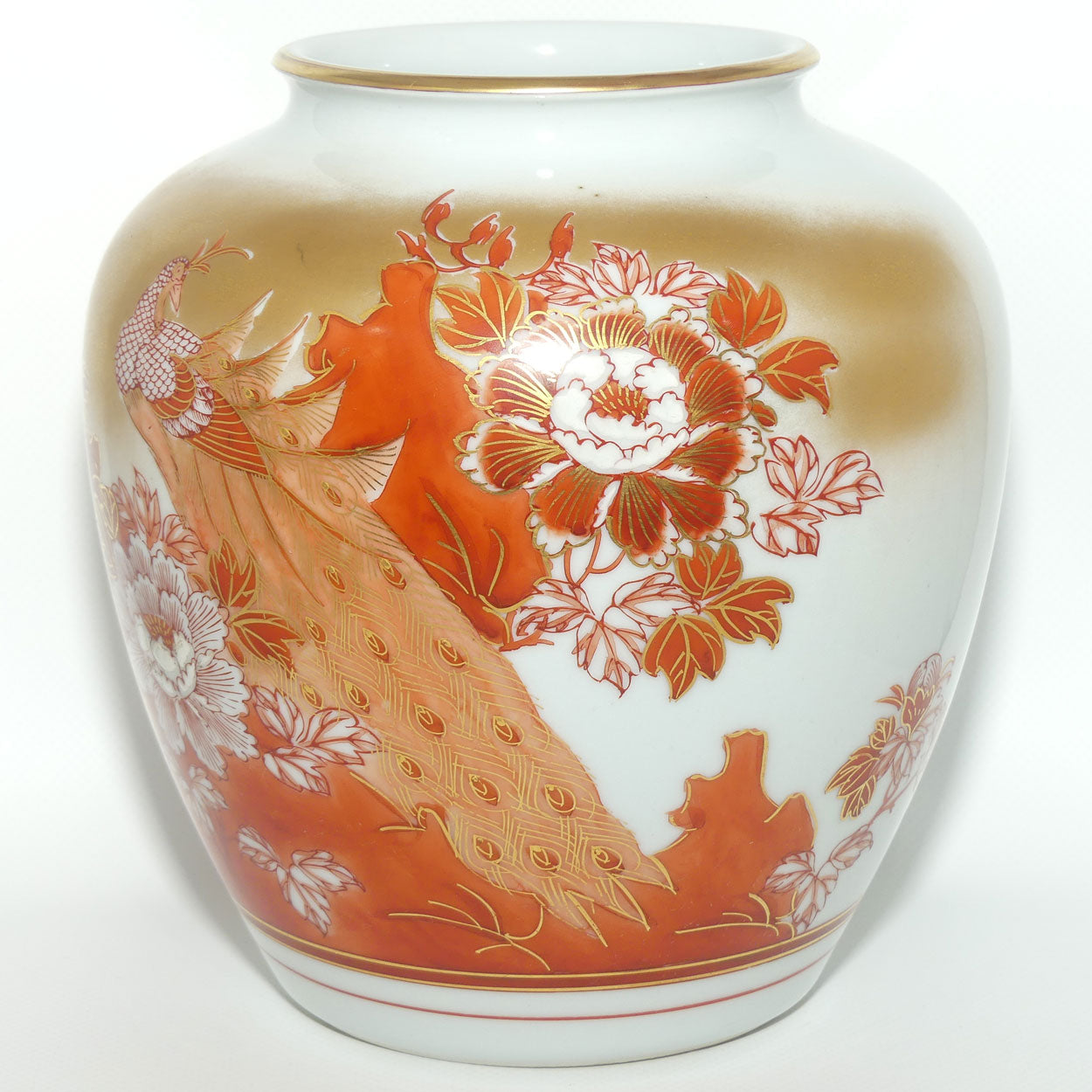 Japanese Kutani Ware Heavily Gilt vase depicting Peacock | original box