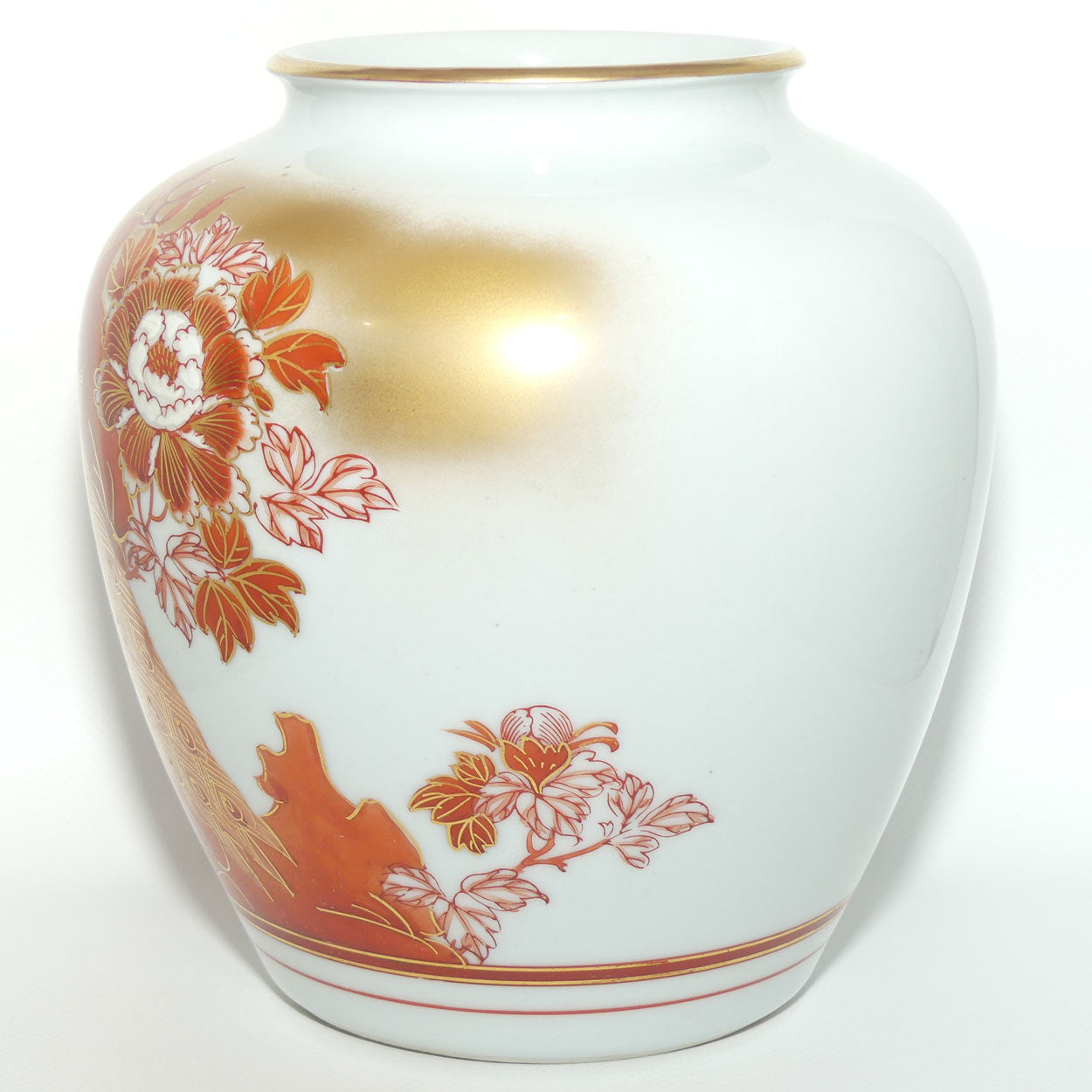 Japanese Kutani Ware Heavily Gilt vase depicting Peacock | original box