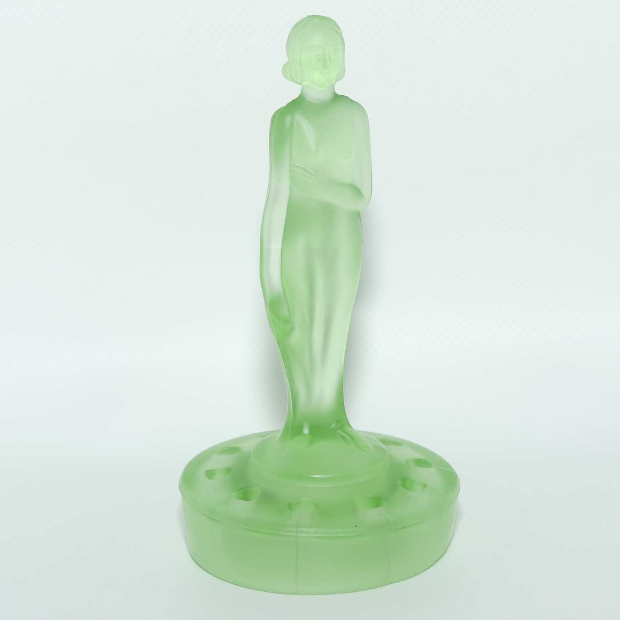 Müller & Co Art Deco Green Glass | Uranium Glass Nude Lady Figurine