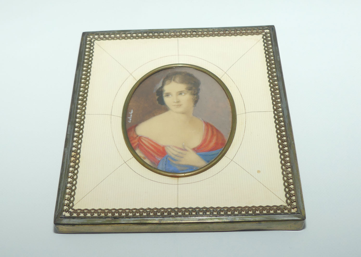 Ormolu surround Ivory Framed Miniature Painting on Ivory | signed Lalzolari