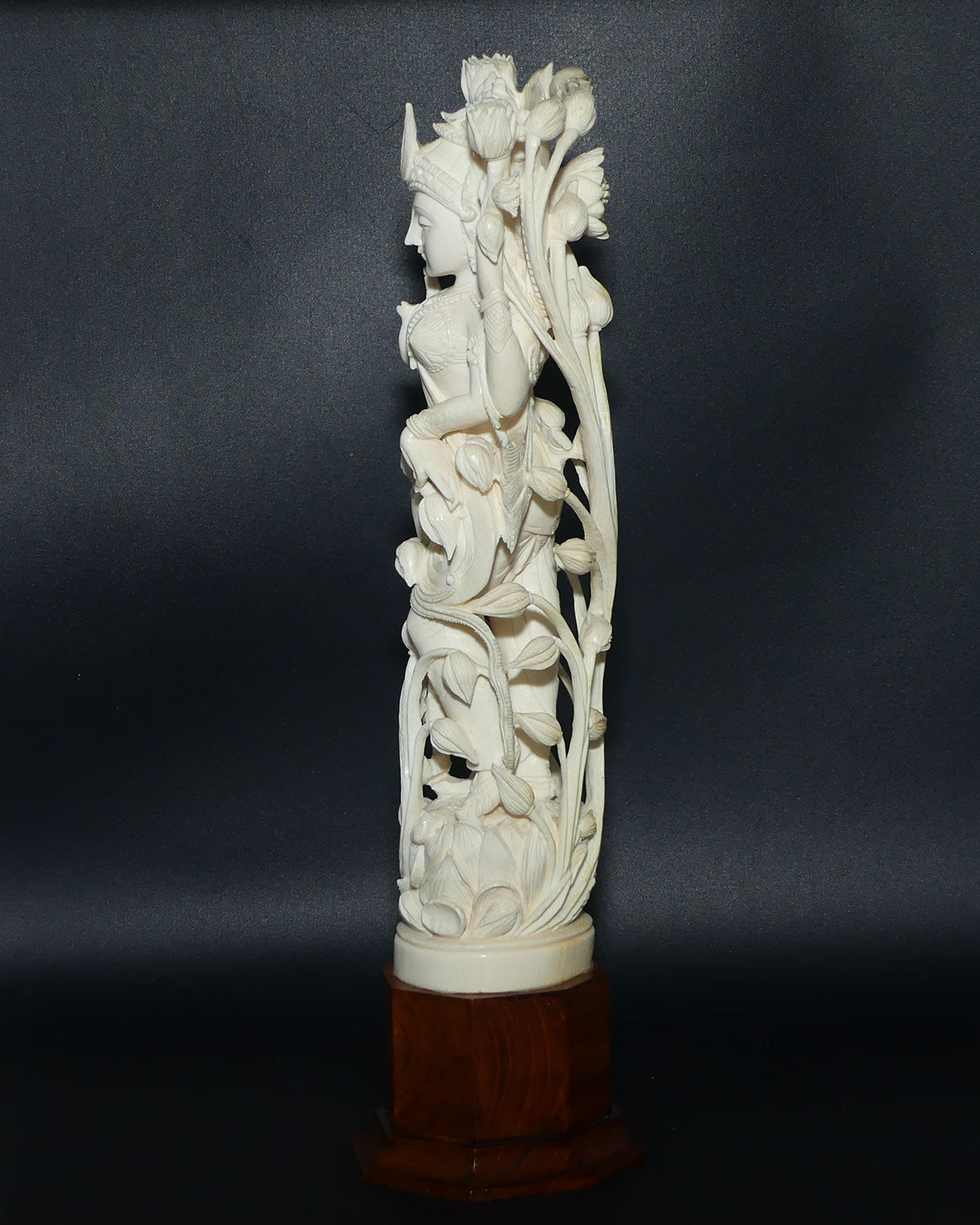 Magnificent Indian Carved Ivory figure on wooden base | Goddess Lakshmi