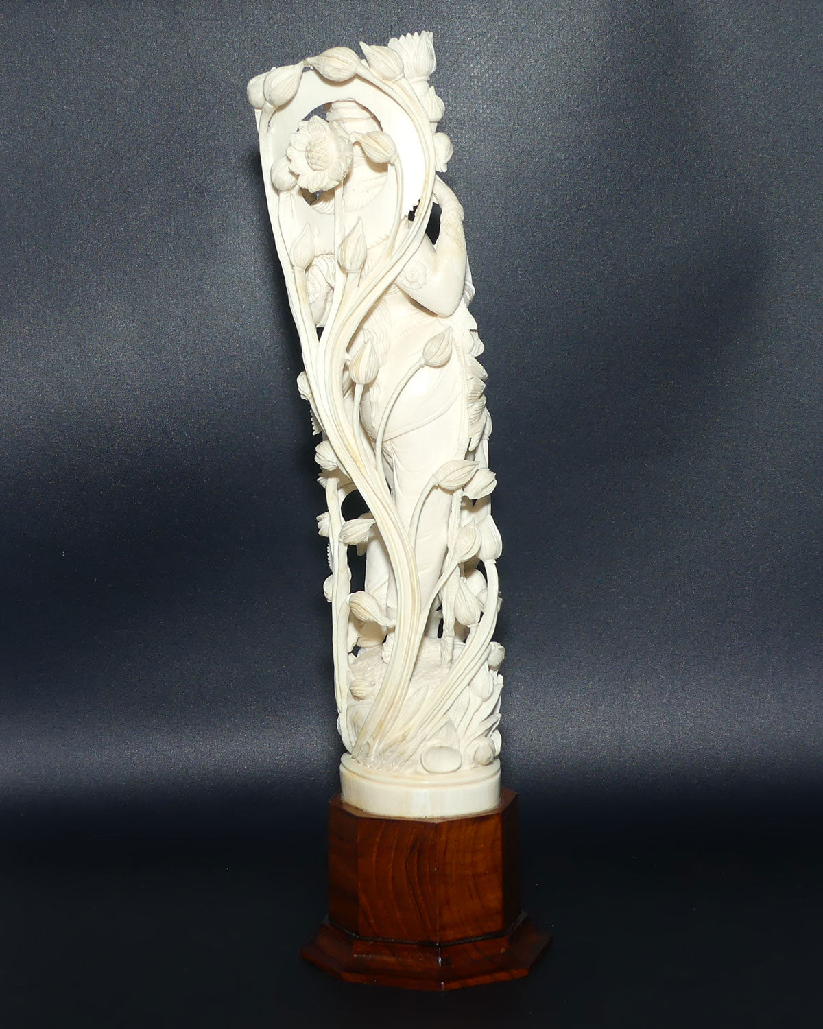 Magnificent Indian Carved Ivory figure on wooden base | Goddess Lakshmi