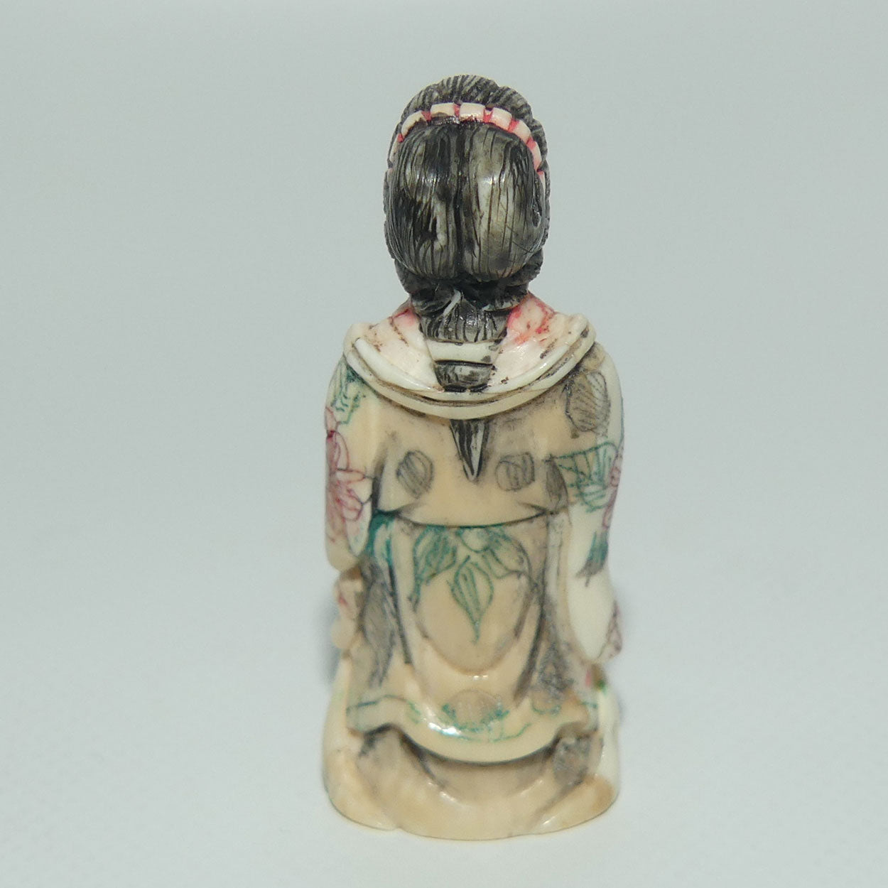 Japanese Carved Ivory and Bone miniature Okimono of Geisha