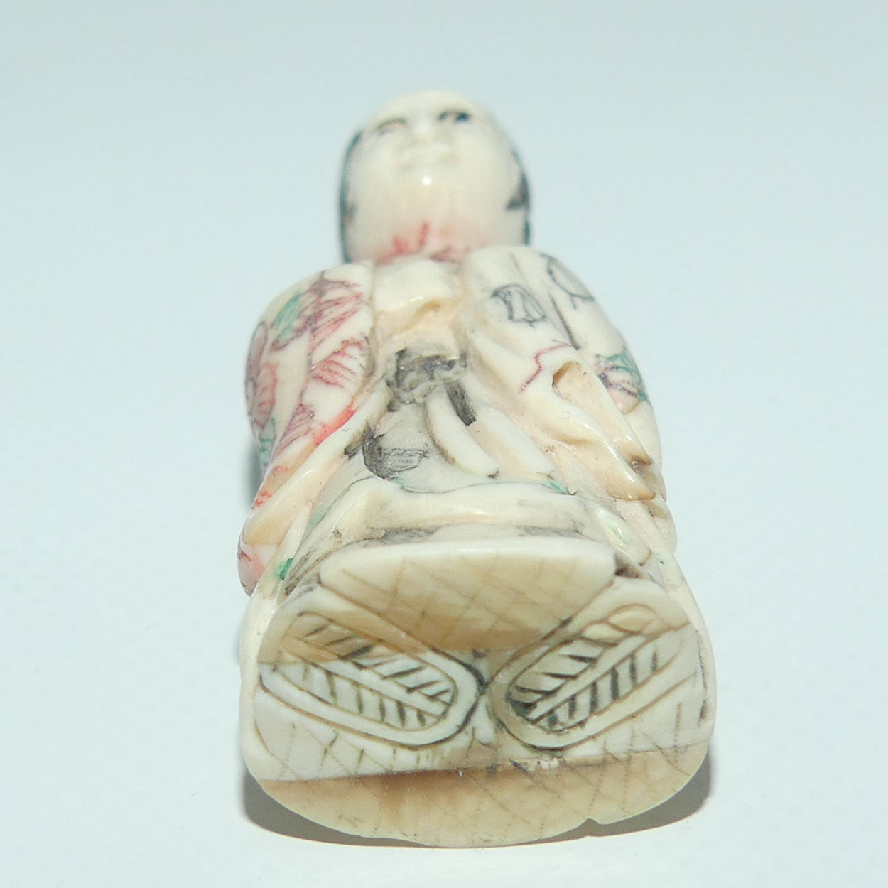 Japanese Carved Ivory and Bone miniature Okimono of Geisha