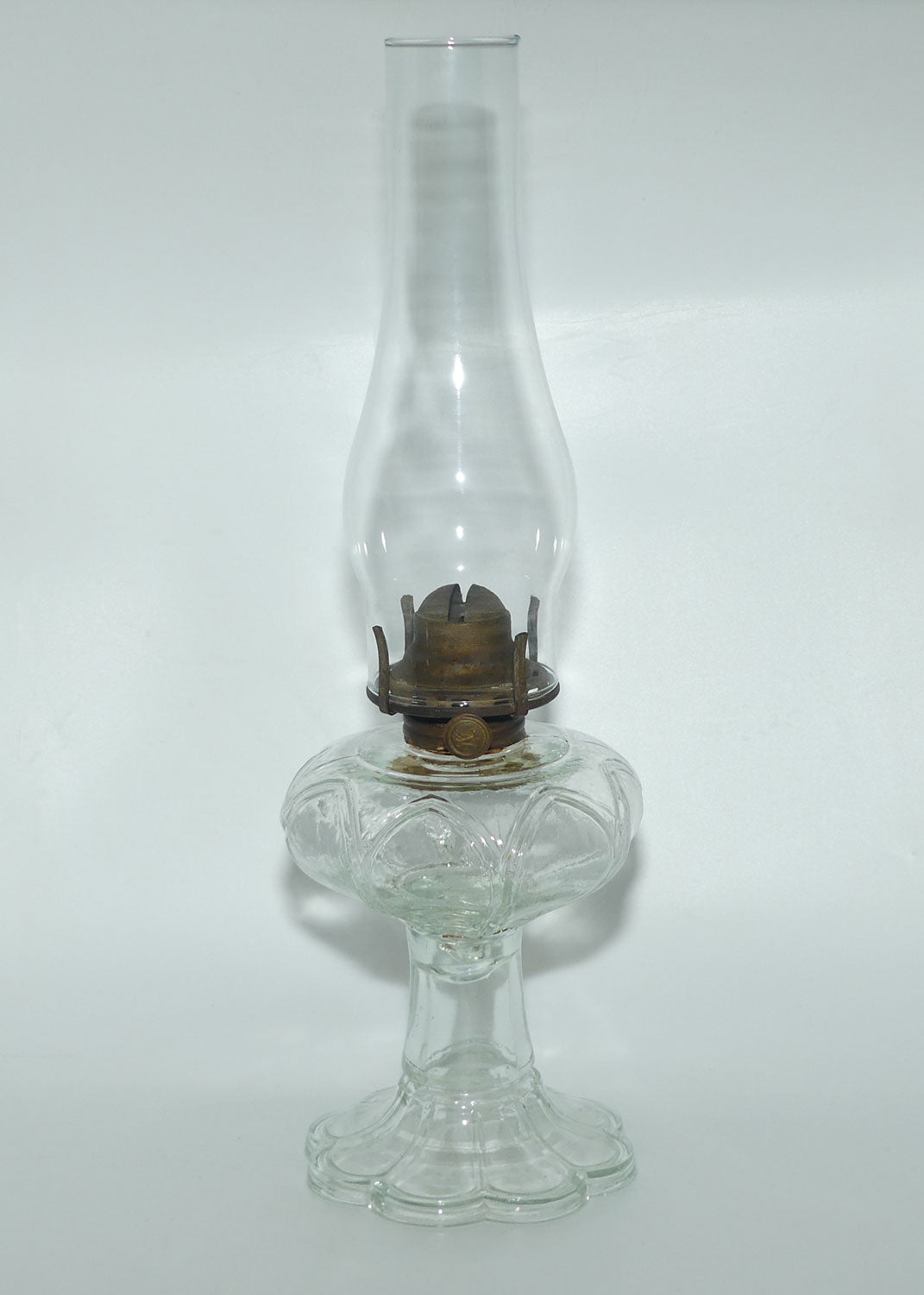 Clear Glass font Oil Lamp and Chimney | 8 sided fluted base