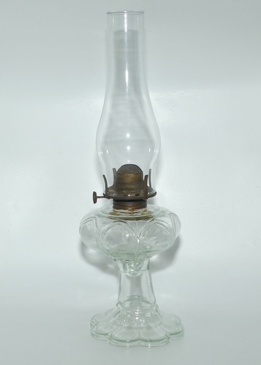 Clear Glass font Oil Lamp and Chimney | 8 sided fluted base