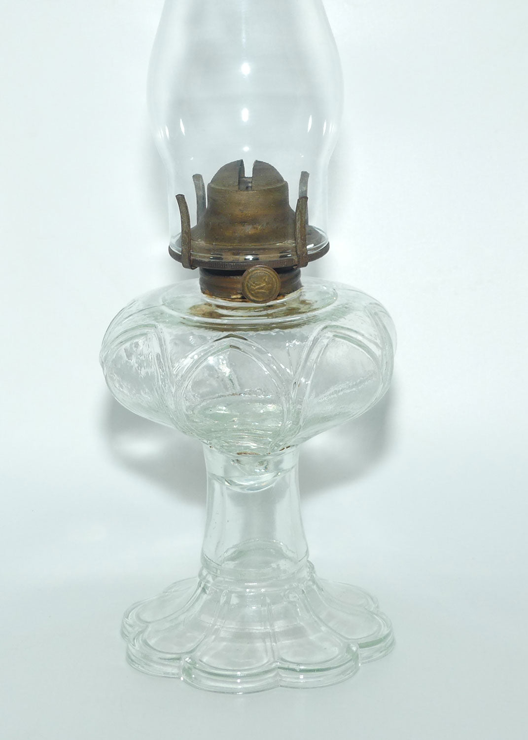 Clear Glass font Oil Lamp and Chimney | 8 sided fluted base