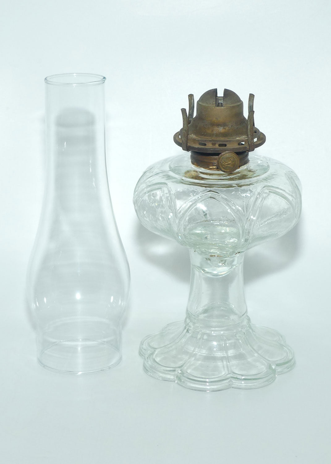 Clear Glass font Oil Lamp and Chimney | 8 sided fluted base