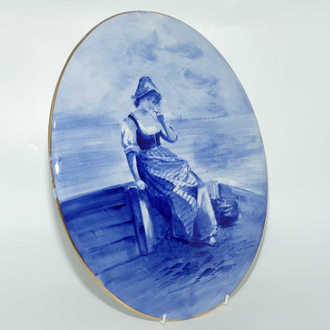 Royal Doulton Blue Childrens large oval wall plaque (Woman by seashore)