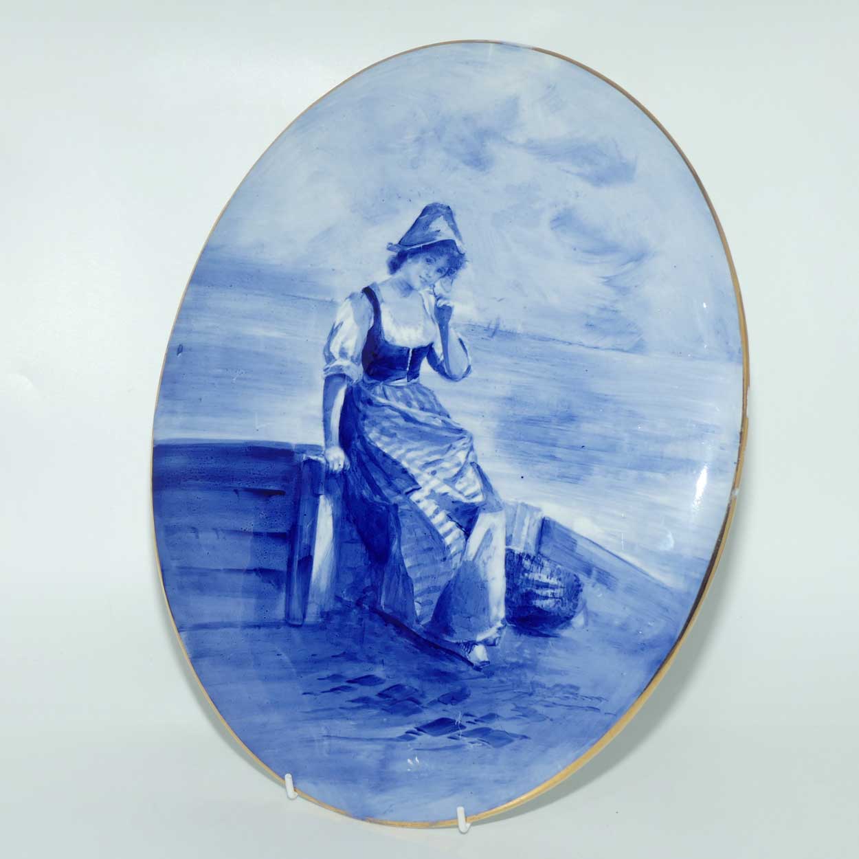 Royal Doulton Blue Childrens large oval wall plaque (Woman by seashore)