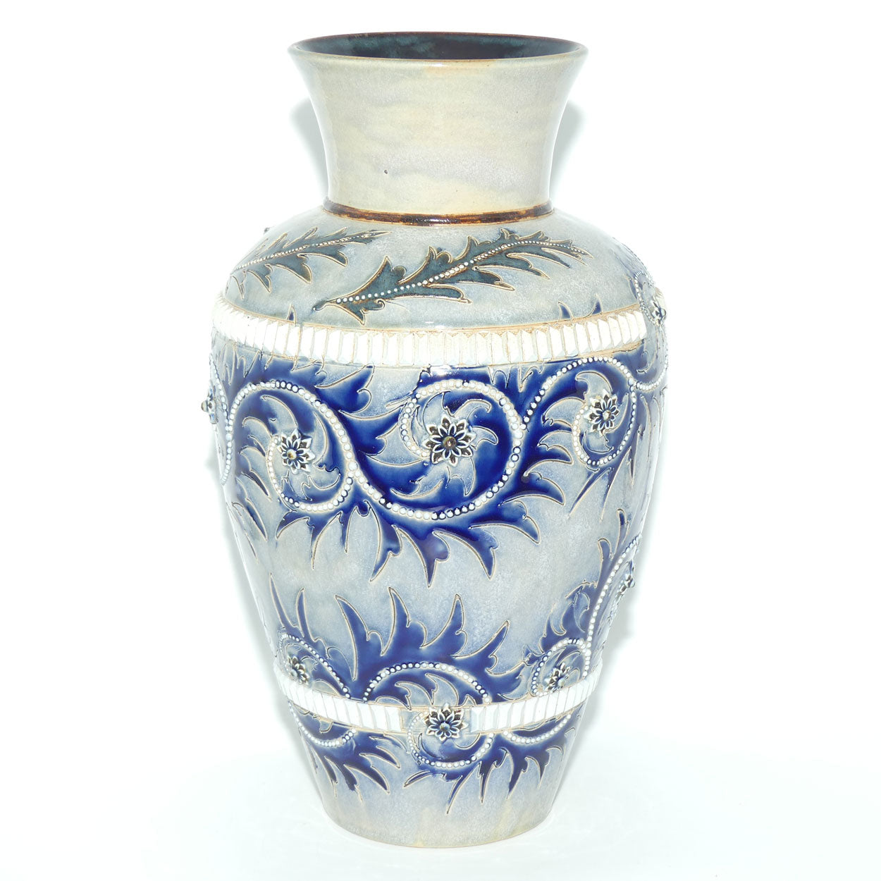 Doulton Lambeth George Tinworth stoneware very large bulbous vase with baguette beads