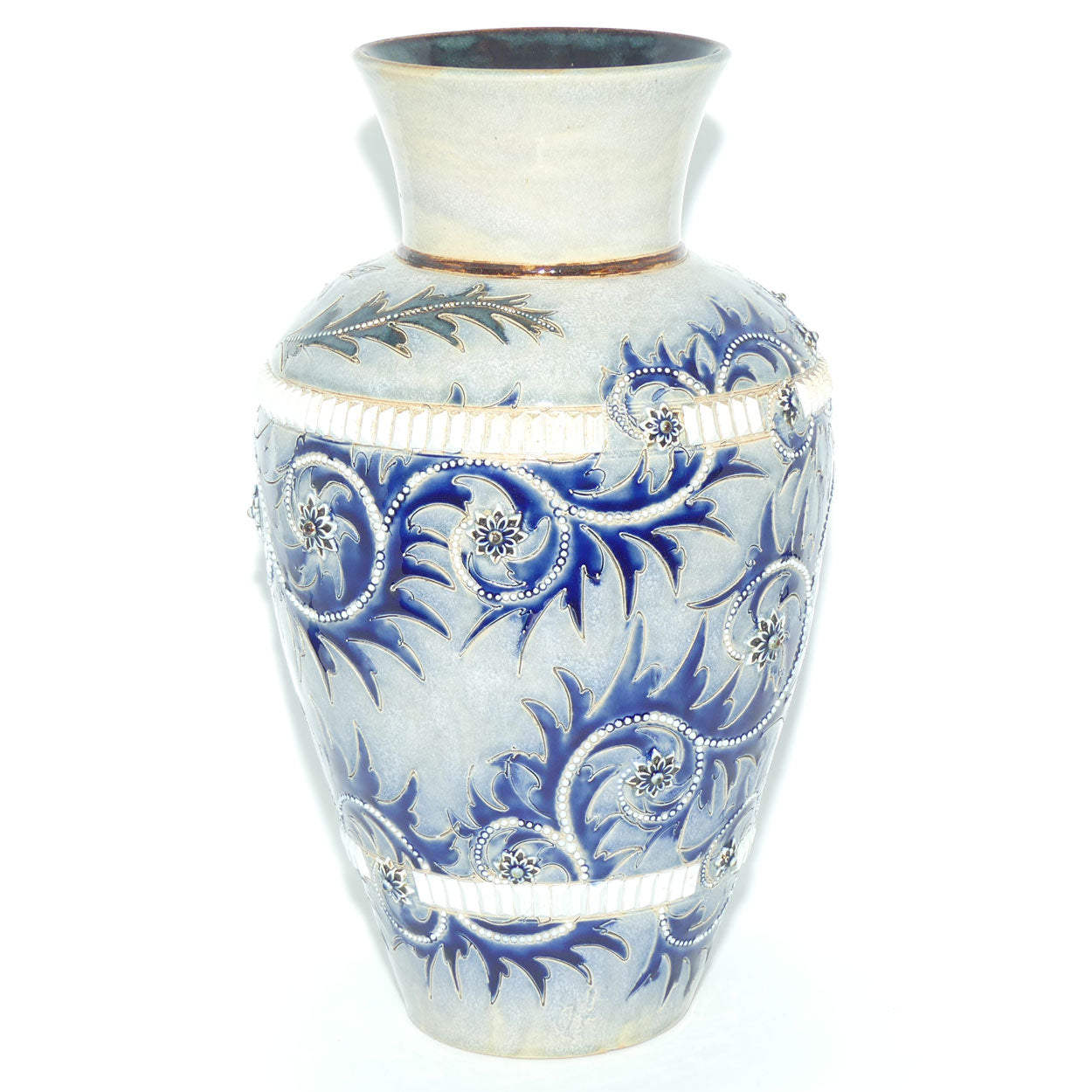 Doulton Lambeth George Tinworth stoneware very large bulbous vase with baguette beads