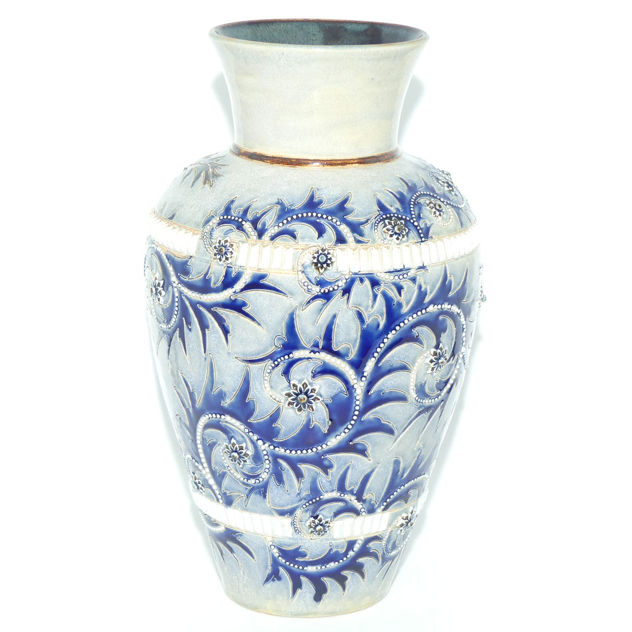 Doulton Lambeth George Tinworth stoneware very large bulbous vase with baguette beads