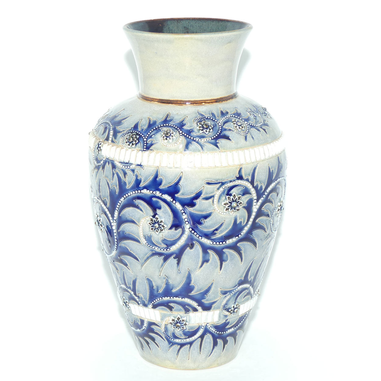 Doulton Lambeth George Tinworth stoneware very large bulbous vase with baguette beads