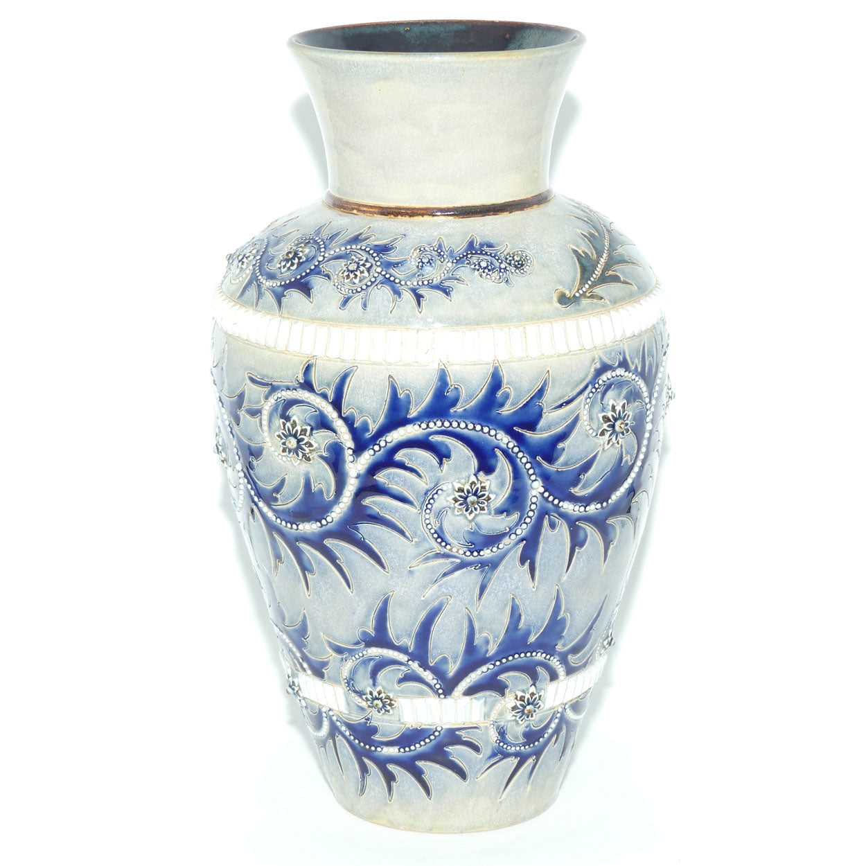 Doulton Lambeth George Tinworth stoneware very large bulbous vase with baguette beads