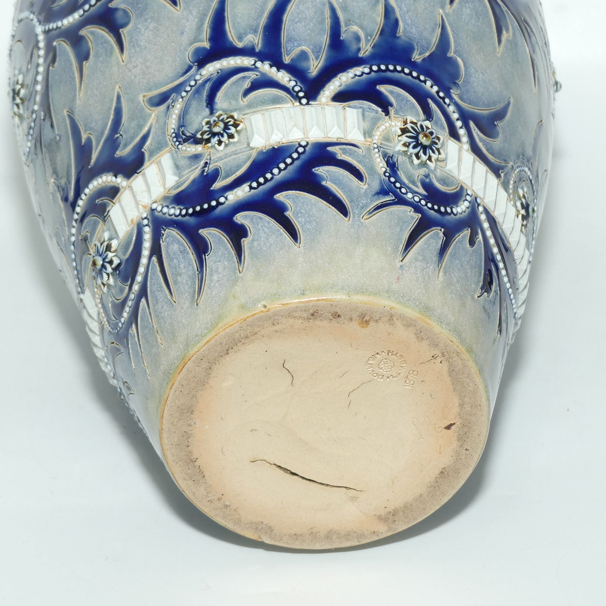 Doulton Lambeth George Tinworth stoneware very large bulbous vase with baguette beads