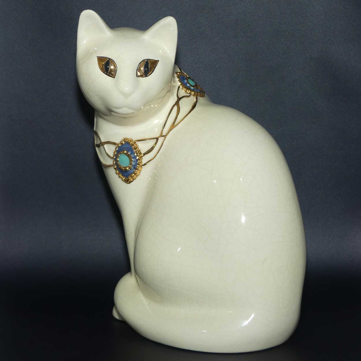 Faienceries de Longwy France Crackle glaze Large Cat