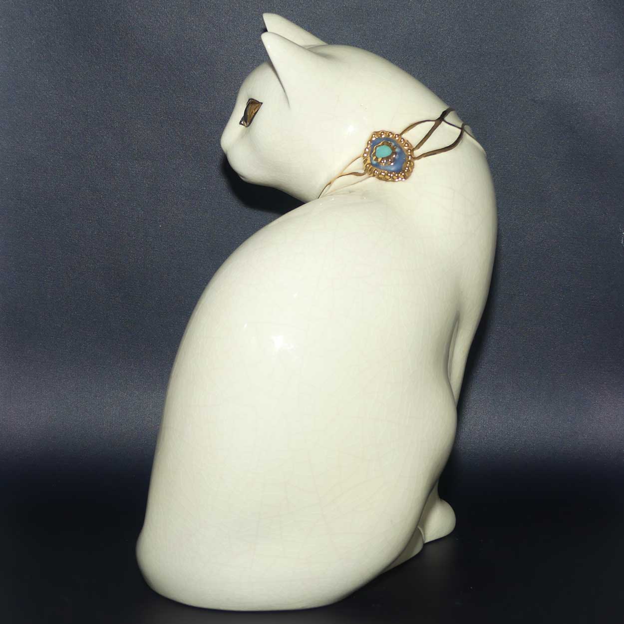 Faienceries de Longwy France Crackle glaze Large Cat