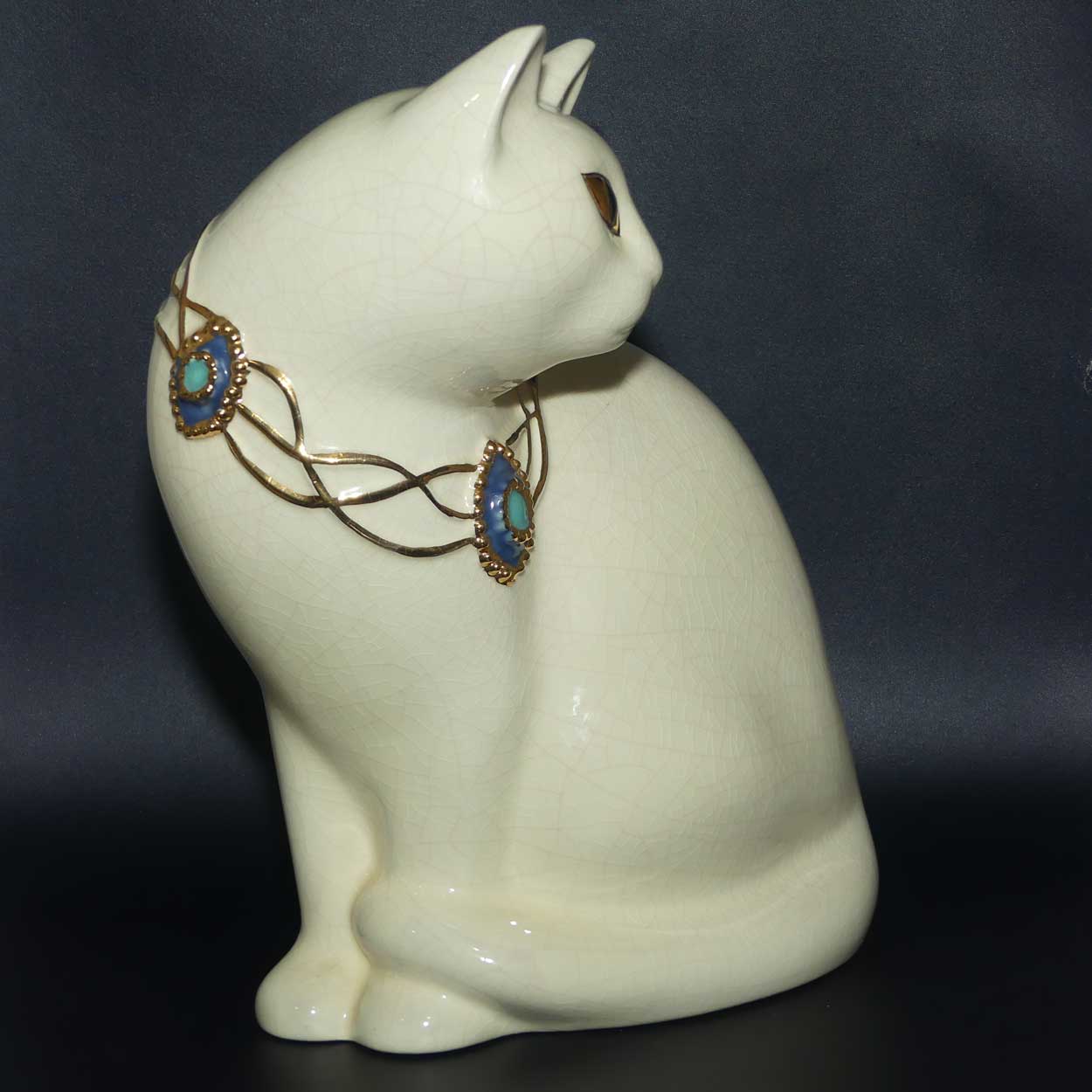 Faienceries de Longwy France Crackle glaze Large Cat