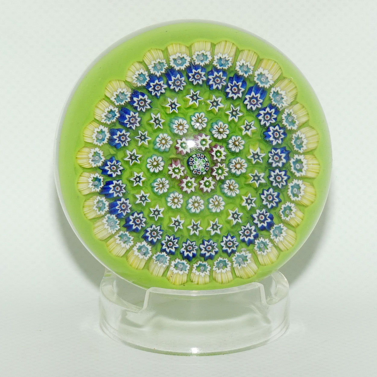 John Deacons Scotland Concentric Millefiori large paperweight | Lime Green