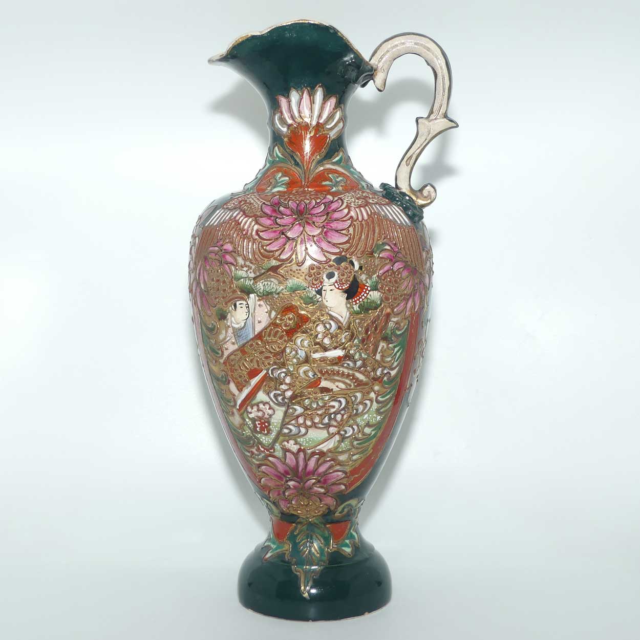 Large Japanese Moriage Ware jug | British Racing Green