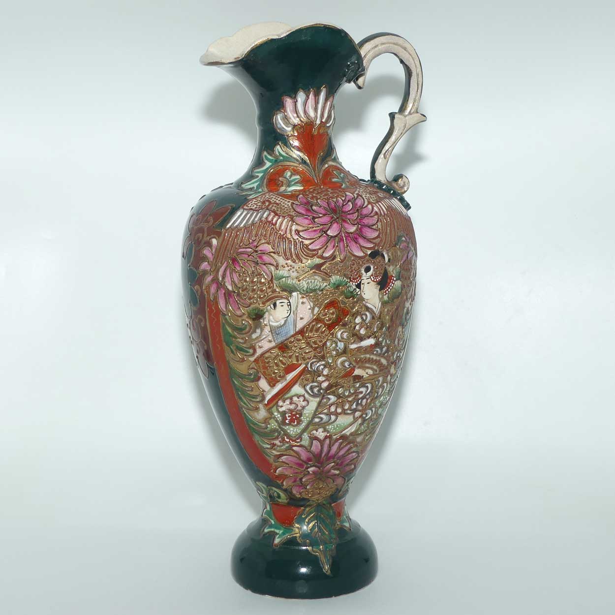 Large Japanese Moriage Ware jug | British Racing Green