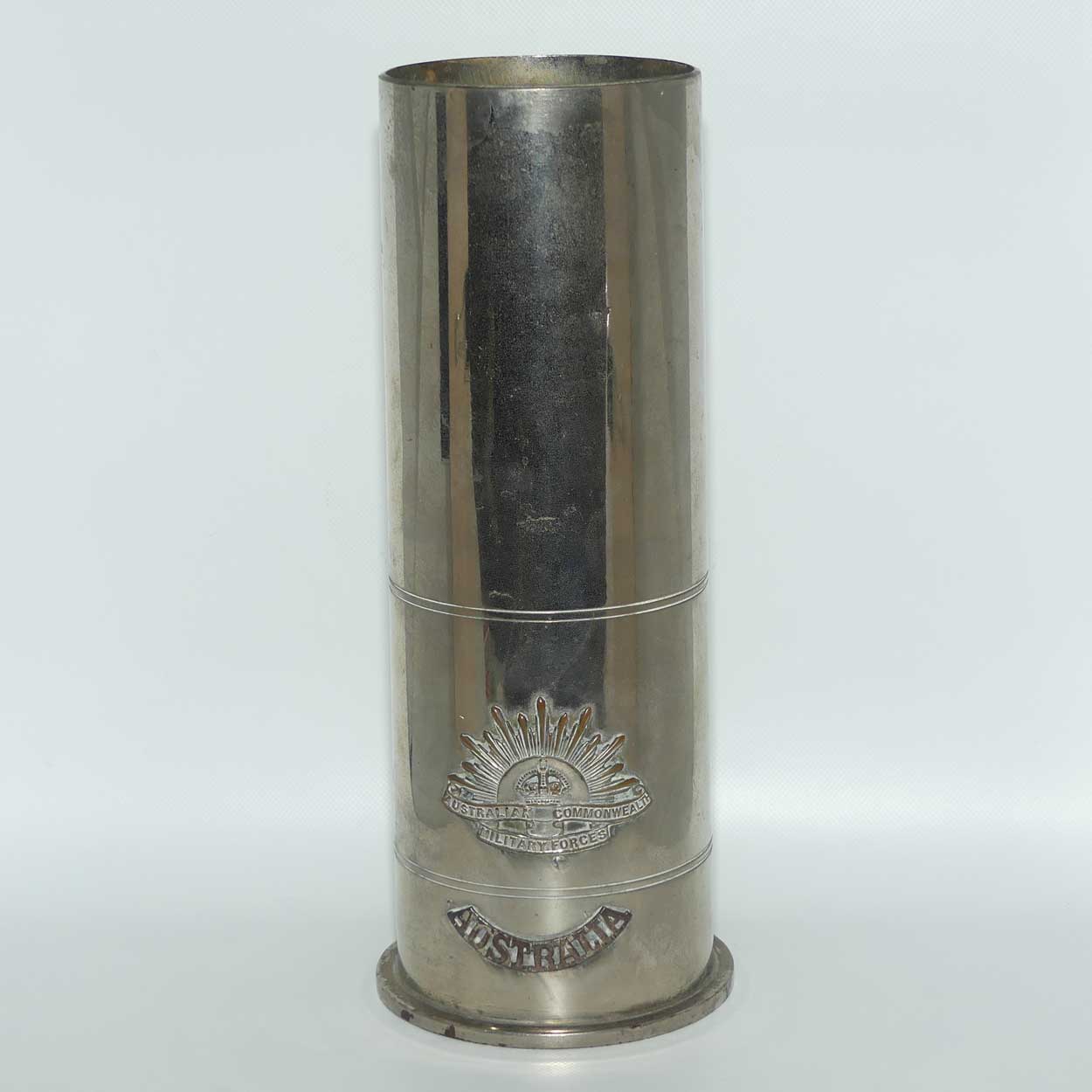 Trench Art Australian Commonwealth Military Forces chromed shell casing