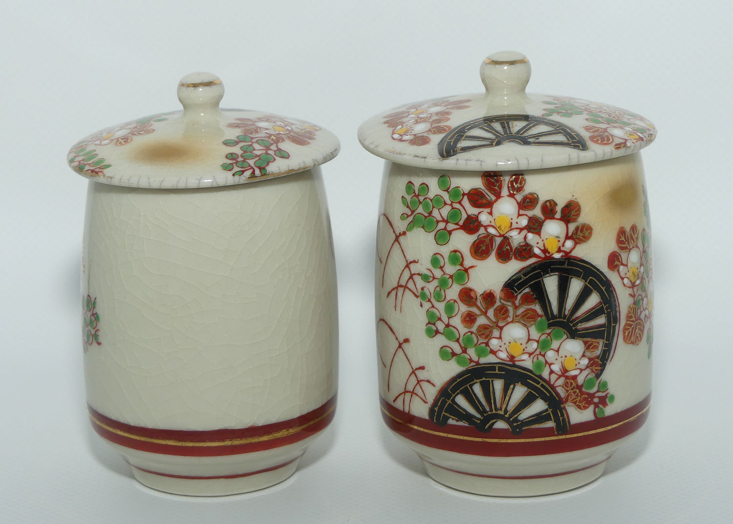 Pair of Oriental Waterwheel and Cherry Blossom decorated pots