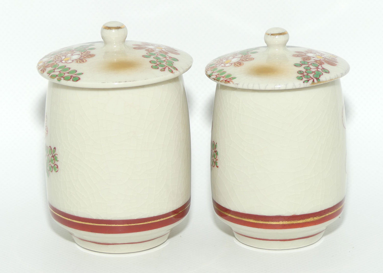 Pair of Oriental Waterwheel and Cherry Blossom decorated pots