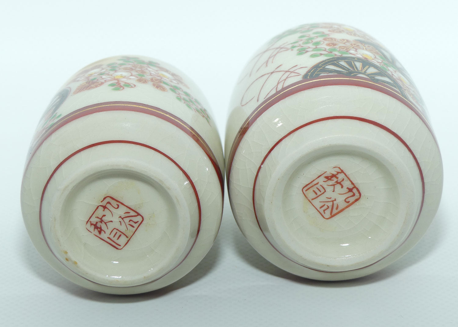 Pair of Oriental Waterwheel and Cherry Blossom decorated pots