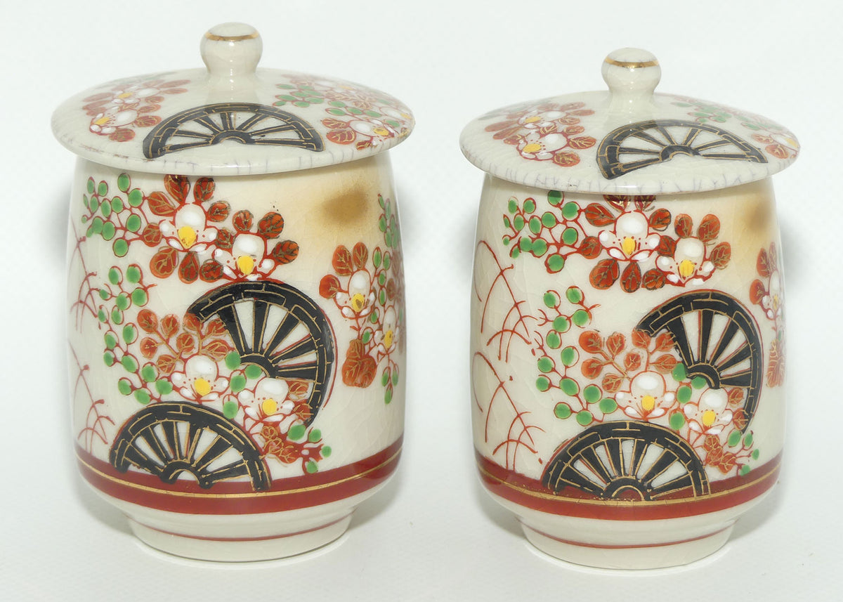 Pair of Oriental Waterwheel and Cherry Blossom decorated pots