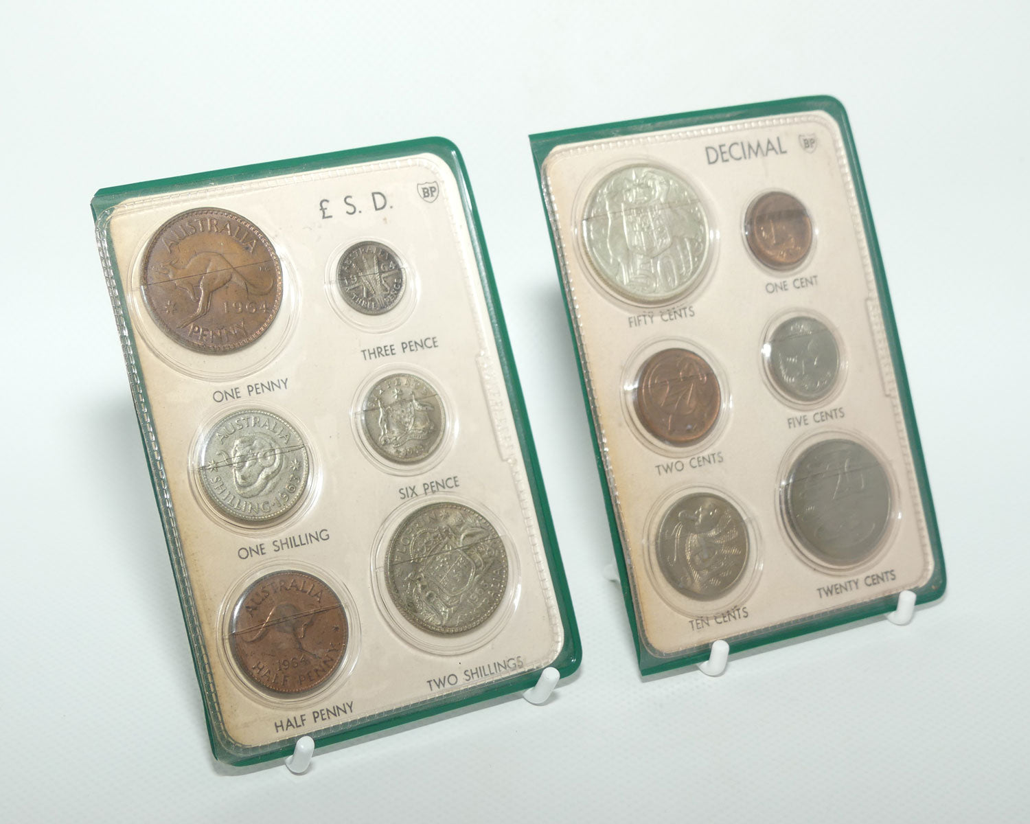 BP pair of Australian Souvenir Coin Wallets | Last Pre Decimal and First Decimal coins