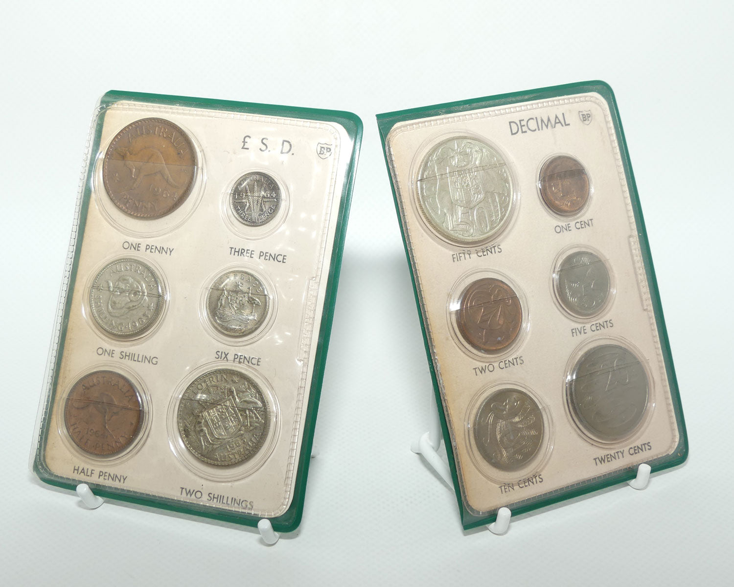 BP pair of Australian Souvenir Coin Wallets | Last Pre Decimal and First Decimal coins
