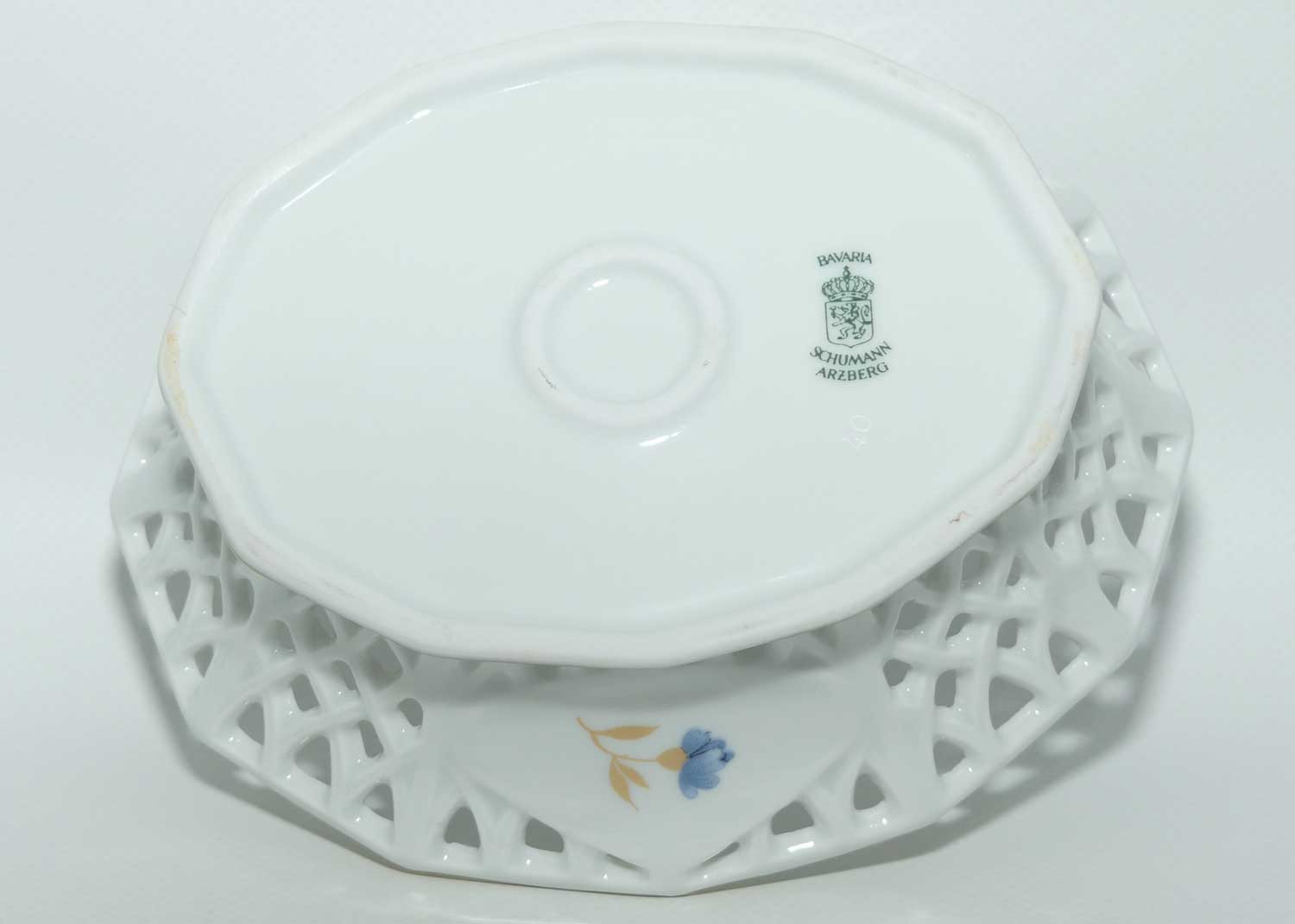 Schumann Arzberg Bavaria lattice basket | Blue Floral and Gilt