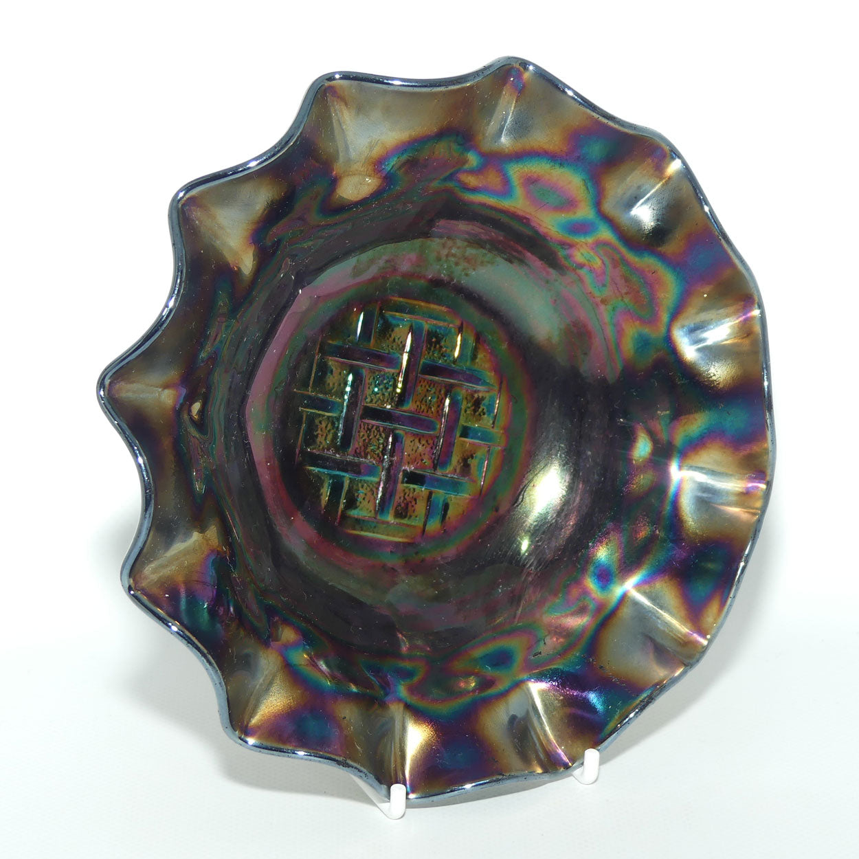 Australian Crown Crystal Amethyst Carnival Glass bowl | Lattice | 18cm